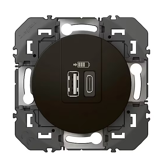 Prise double USB-A/C Legrand Dooxie noir carrée