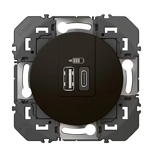 Prise double USB-A/C Legrand Dooxie noir carrée