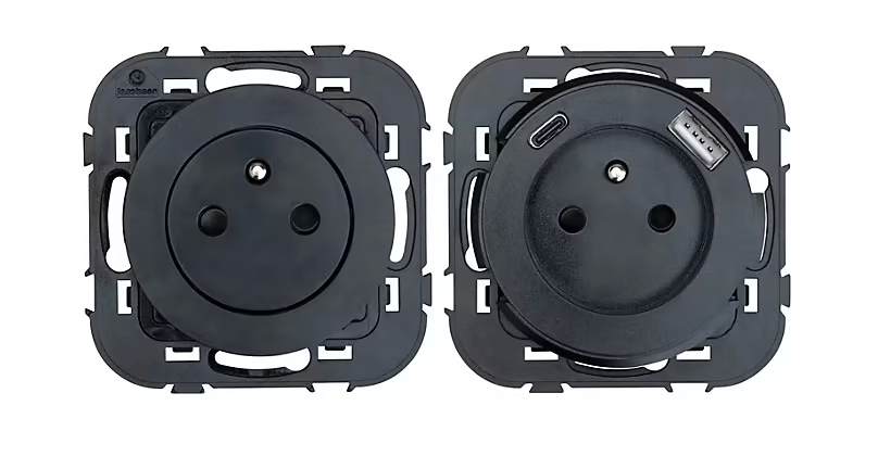 Prise avec terre Jacobsen Espen noir composable, lot de 3 + 1xUSB-A+C