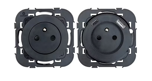 Prise avec terre Jacobsen Espen noir composable, lot de 3 + 1xUSB-A+C