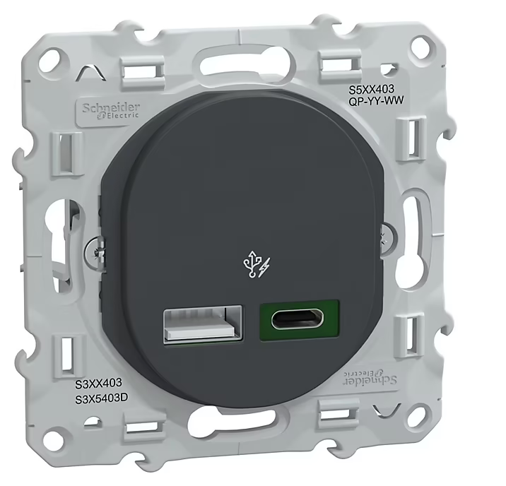 Mécanisme chargeur double usb A 7.5W + C 45W Schneider Electric Ovalis anthracite