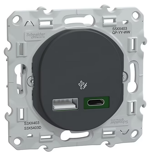 Mécanisme chargeur double usb A 7.5W + C 45W Schneider Electric Ovalis anthracite