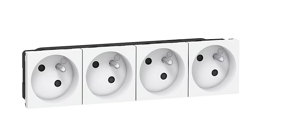 Mécanisme prise 2 pôles + terre Legrand Mosaïc blanc, 4 prises