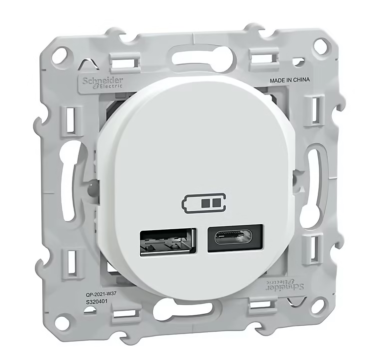 Double chargeur usb A + C 12W Schneider Electric Ovalis blanc
