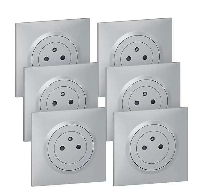 Prise avec terre Legrand Dooxie aluminium, lot de 6