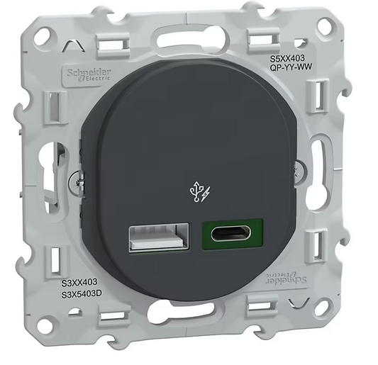 Mécanisme chargeur double usb A 7.5W + C 45W Schneider Electric Ovalis anthracite