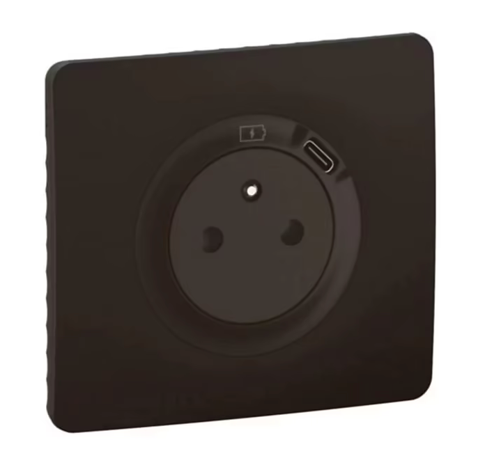 Prise avec terre Legrand Céliane + USB-C noir complet
