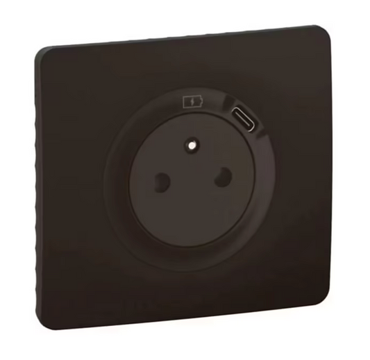 Prise avec terre Legrand Céliane + USB-C noir complet