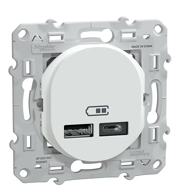Double chargeur usb A + C 12W Schneider Electric Ovalis blanc
