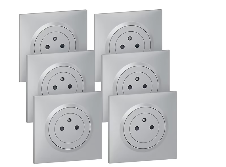 Prise avec terre Legrand Dooxie aluminium, lot de 6