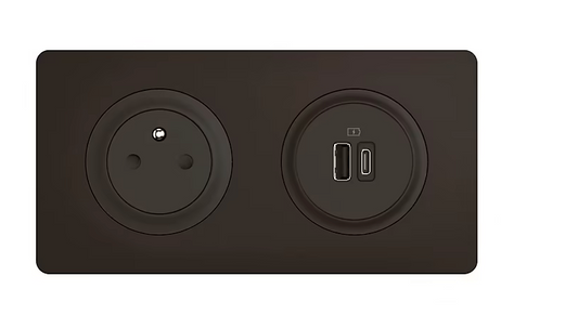 Mécanisme de prise avec terre et double prise USB-A/C Legrand Céliane noir