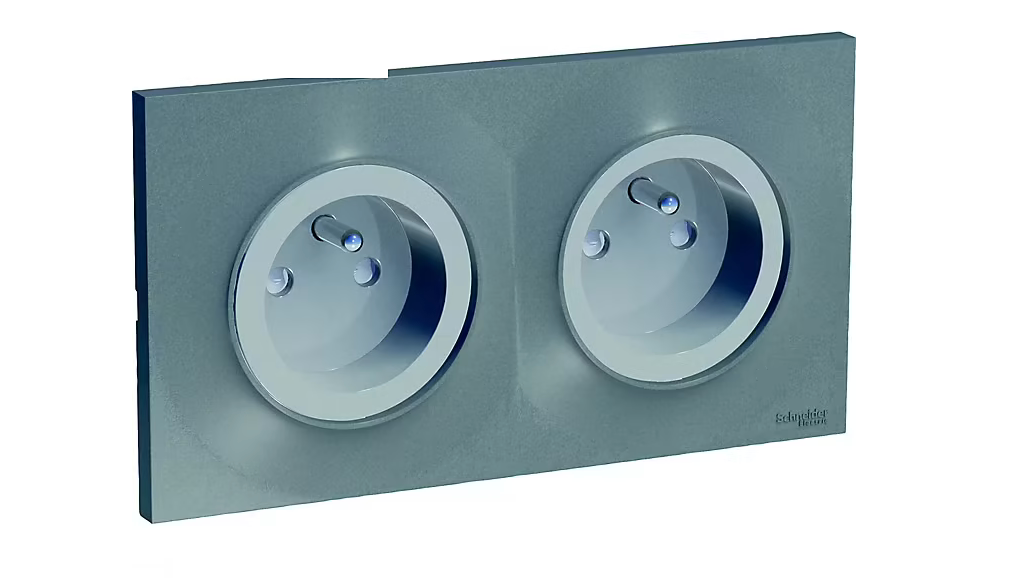 Prise de courant double avec terre complète Schneider Electric Odace aluminium
