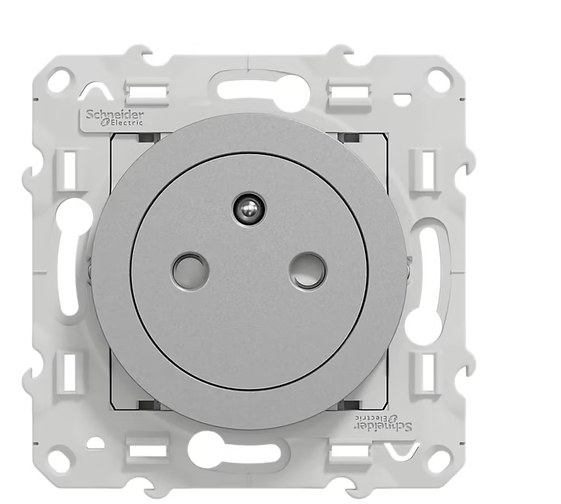 Prise de courant avec terre affleurante 16A Schneider Electric Odace aluminium