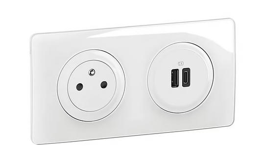 Kit double prises 2 pôles avec terre + 2 USB-A/C Legrand Céliane
