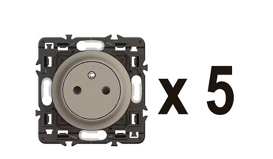 Lot de 5 prises 2 pôles avec terre Legrand Céliane titanium