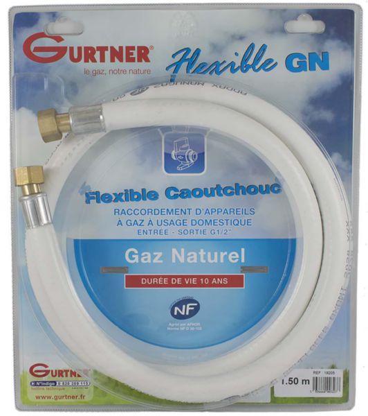 Flexible natural gas hose, 10-year lifespan, L. 1.5 m, female-female 1/2