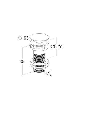 CLIC CLAC shiny chrome-plated brass drain for basin ø 63 mm 100 mm thread without overflow