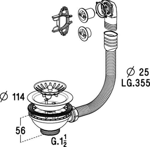 BASKET DRAIN WITH OVERFLOW - MANUAL STAINLESS STEEL - 1 TANK