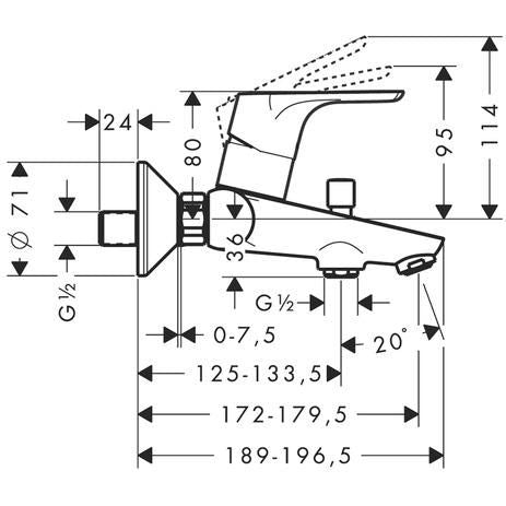 FOCUS E2 coolstart wall-mounted 2-speed chrome bath mixer