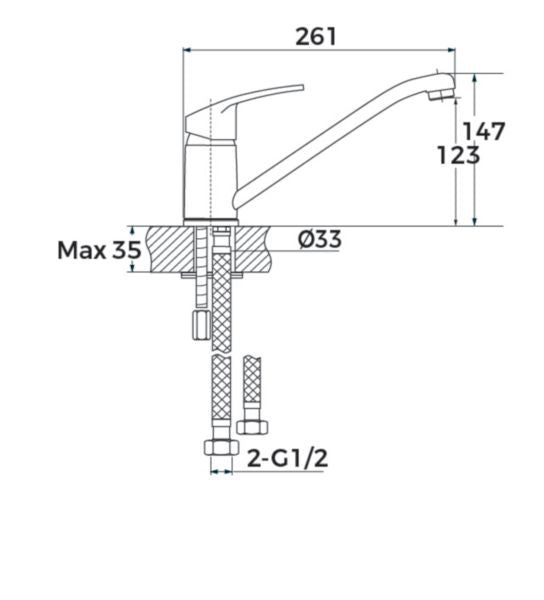 Mitigeur monotrou évier MEZZO 3 chromé