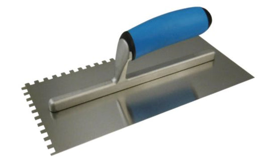 Stainless steel glue trowel L. 28 cm and square teeth L. 6 x W. 6 mm