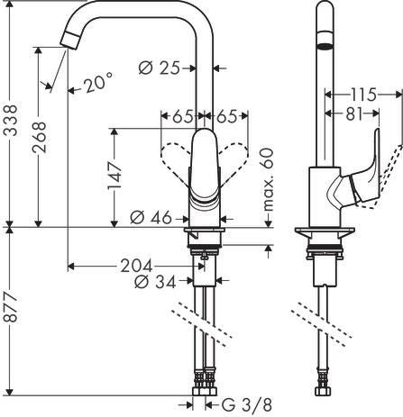 FOCUS chrome kitchen mixer tap with 3-level swivel spout, flow rate 12 l/min