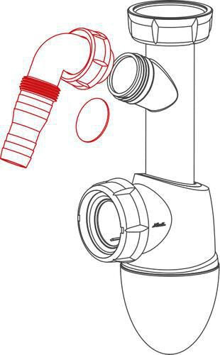 Siphon bi-matière EASYPHON blanc pour évier avec prise machine et joints intégrés h. 177 à 222 mm