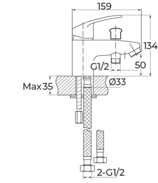 MEZZO 3 single-hole chrome bathtub mixer