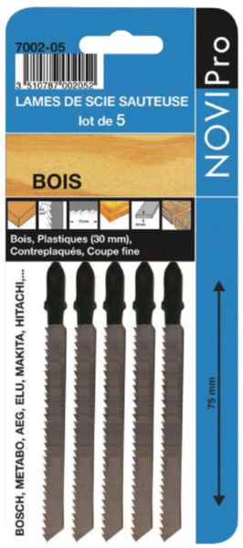 Lame de scie sauteuse pour métal, acier et non-ferreux L. 55 mm pas 1,2 mm boîte de 5 pièces