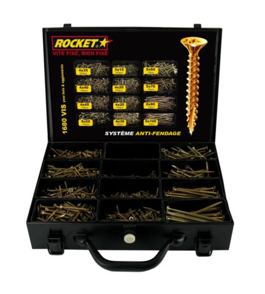 Rocket® pozidriv case comprising 1680 countersunk screws in bichromated steel from ø 3 to 6 mm