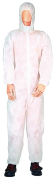 Disposable polypropylene coverall with white hood size XL