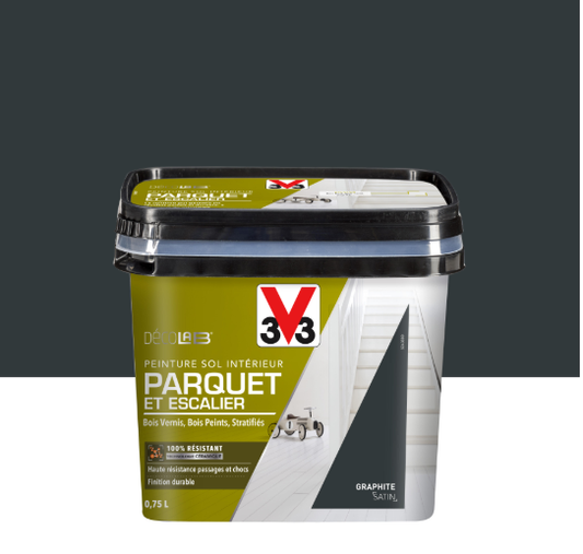 Peinture sol, parquet Escalier décolab® V33, noir graphite satiné, 0.75 l
