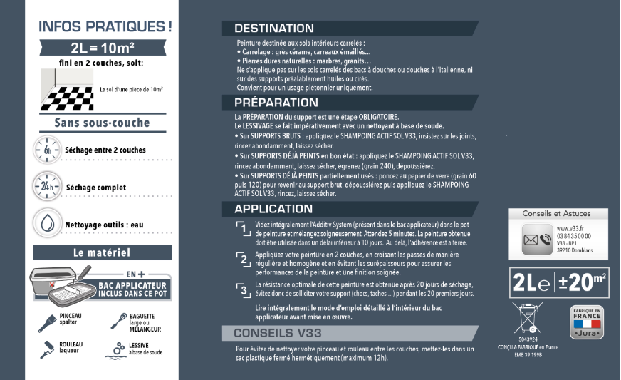 Peinture sol, carrelage Décolab® V33, gris perle satiné, 2 l