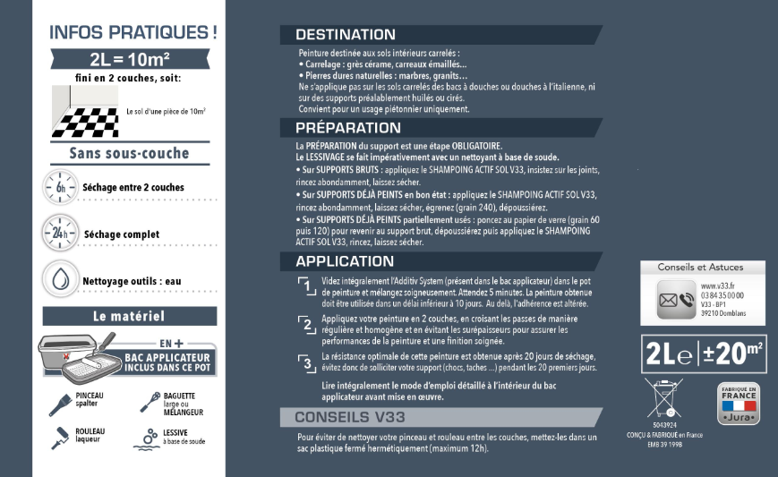 Peinture sol, carrelage Décolab® V33, grège satiné, 2 l