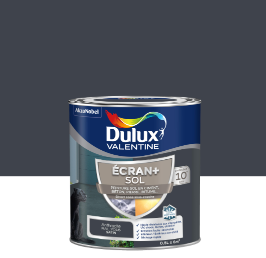 Peinture sol DULUX VALENTINE, gris anthracite satiné, 0.5 l