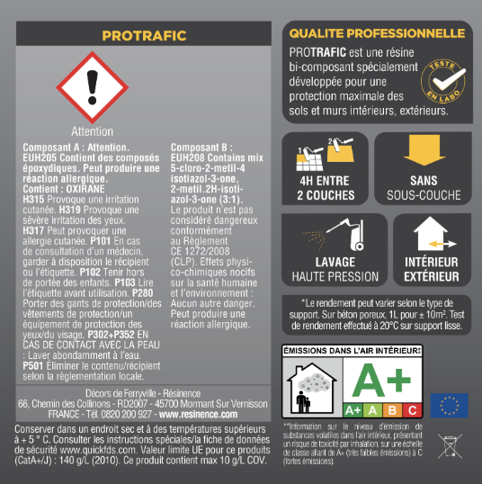 Peinture sol Protrafic RESINENCE, RAL 7035, gris tendre satiné, 2 ll
