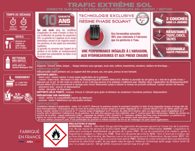 Peinture sol Trafic extrême V33, RAL 9016, blanc satiné, 0.5 l