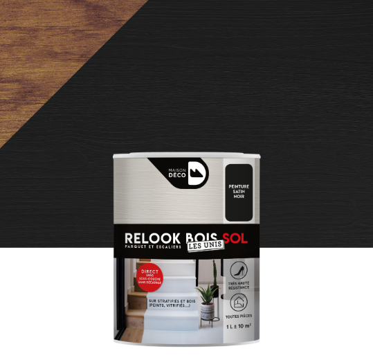 Peinture sol, parquet et escalier Relook bois MAISON DECO, noir satiné, 1 l