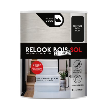 Peinture sol, parquet et escalier Relook bois MAISON DECO, noir satiné, 1 l
