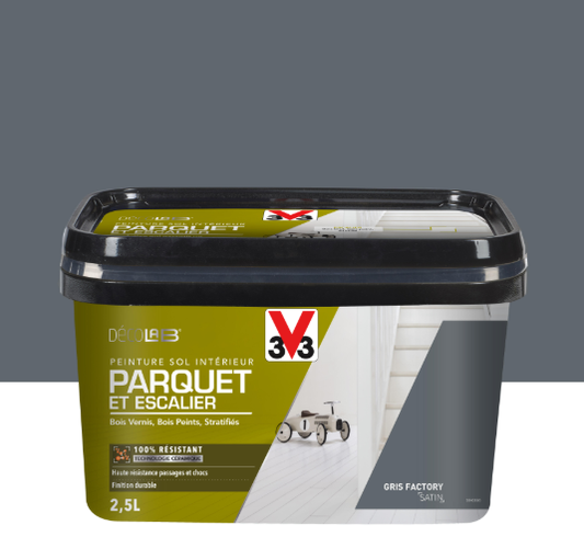 Peinture sol, parquet Escalier décolab® V33, gris factory satiné, 2.5 l
