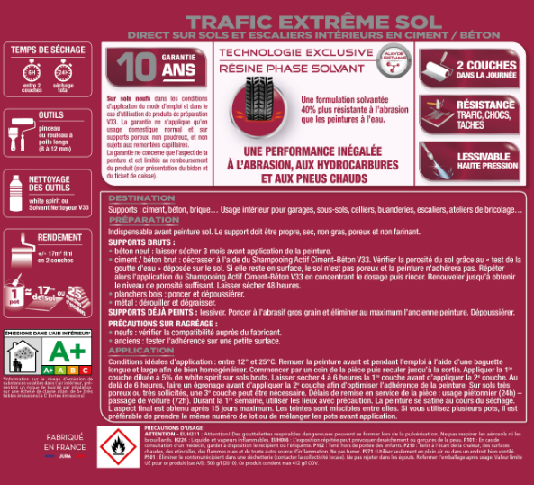 Peinture sol Trafic extrême V33, argile satiné, 2.5 l