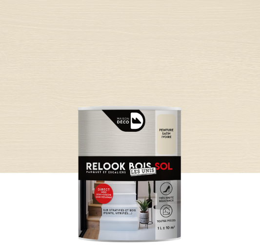 Peinture sol, parquet et escalier Relook bois MAISON DECO, ivoire satiné, 1 l