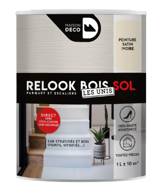 Peinture sol, parquet et escalier Relook bois MAISON DECO, ivoire satiné, 1 l