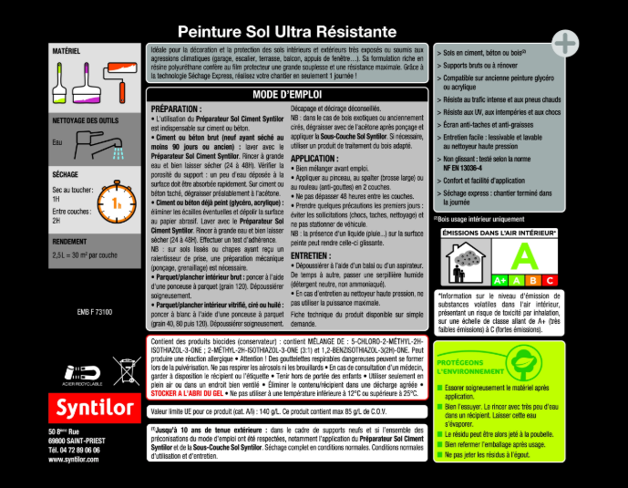 Peinture sol Ultra résistante SYNTILOR, rivet satiné, 2.5 l