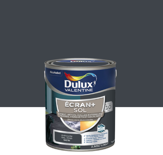 Peinture sol Ecran + DULUX VALENTINE, gris anthracite satiné, 2.5 l
