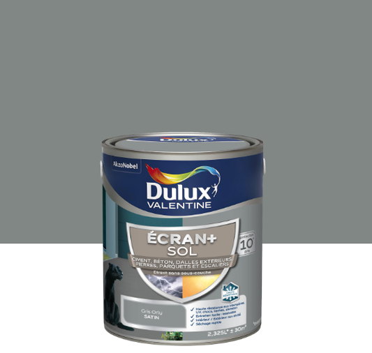 Peinture sol Ecran + DULUX VALENTINE, gris orly satiné, 2.5 l