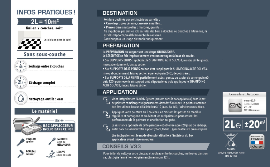 Peinture sol, carrelage Décolab® V33, gris zingué satiné, 2 l