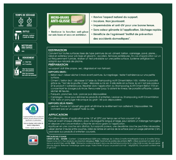 Vernis antidérapant sol V33, incolore satiné, 2.5 l