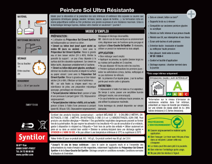 Peinture sol Ultra résistante SYNTILOR, rivet satiné, 0.5 l