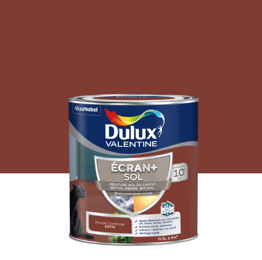Peinture sol Ecran + DULUX VALENTINE, rouge carrelage satiné, 0.5 l